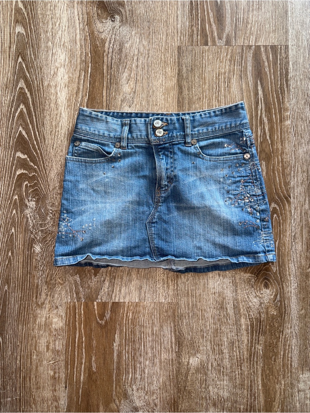 Vintage Y2K Denim Mini Skirt with Beaded Detail
